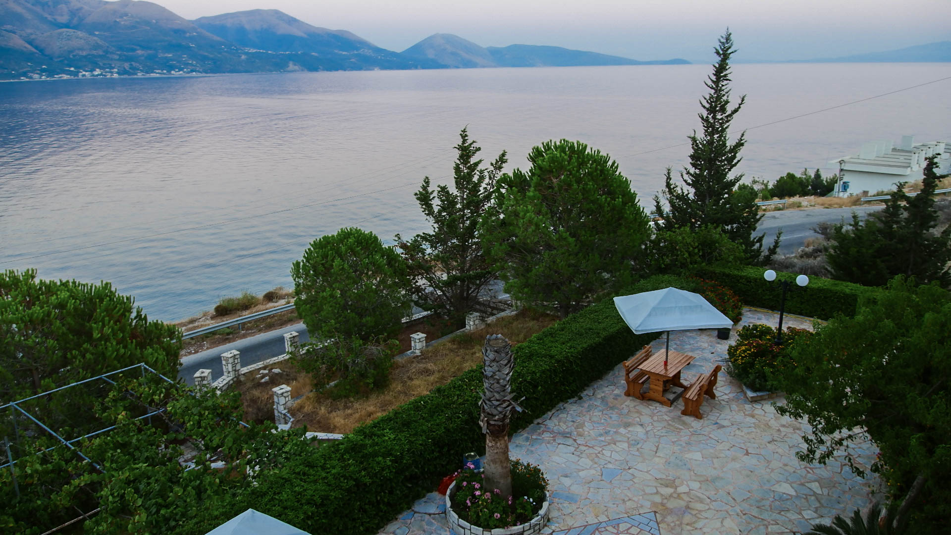 A view from the balcony overlooking Qeparo and the sea.